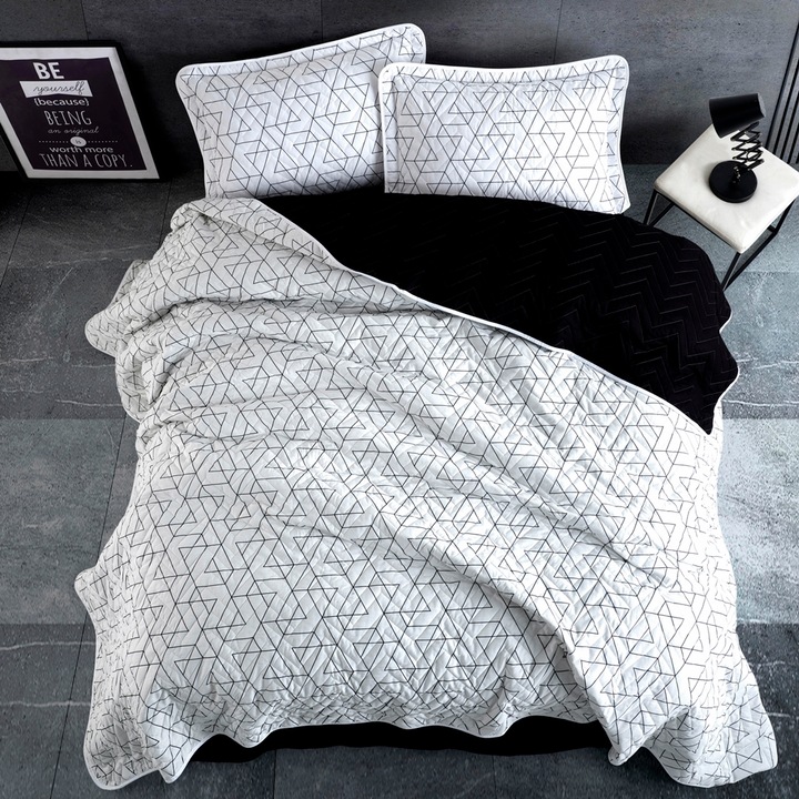 Set Cuvertura de pat din bumbac, matlasata, pentru pat dublu, 240x260cm si 2 fete de perna 50x70cm, Pucioasa, COM-CUV196