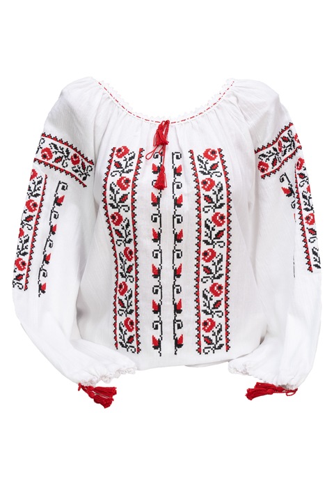 Ie dama, cu maneca lunga, cu model floral rosu, marimea 40