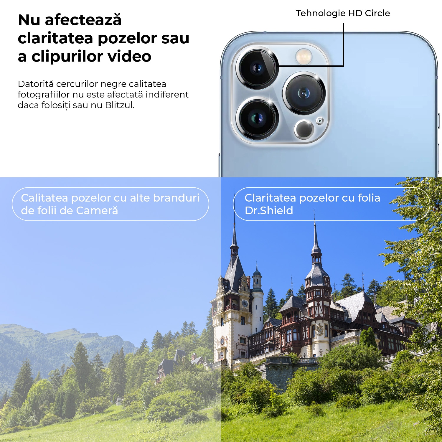 Set 2 Bucati, Folie Sticla Camera Dr.Shield, Compatibila Apple iPhone 13 Pro Max, Full Cover