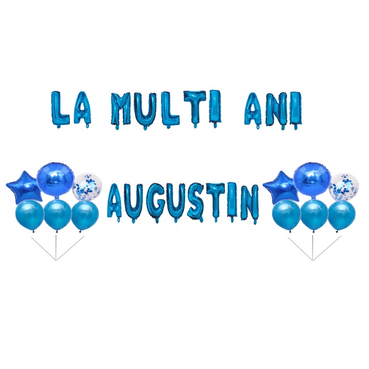 Születésnapi lufi szett Augustin, tortafeltét, kék, 35 db