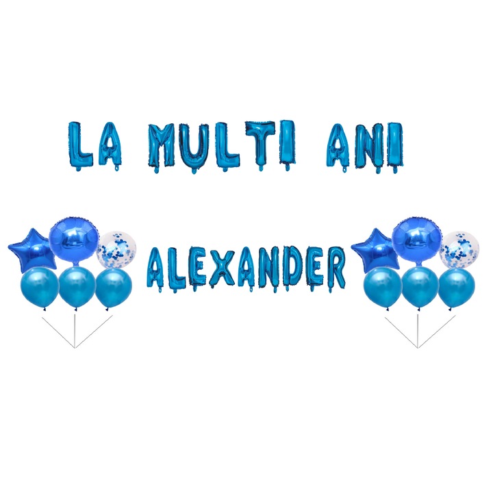 Boldog születésnapot Alexander lufi szett, tortafeltét, kék, 35 db