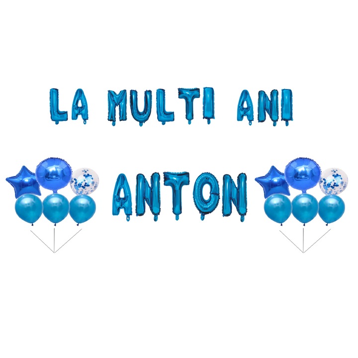 Boldog születésnapot Anton lufi szett, tortafeltét, kék, 35 db