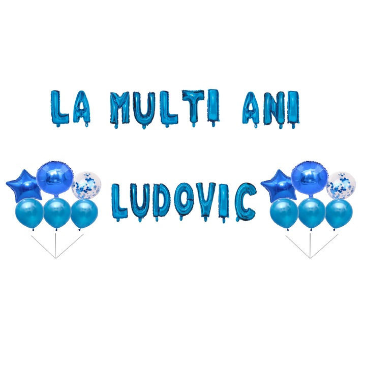 Boldog születésnapot Ludovic lufi szett, tortafeltét, kék, 35 db