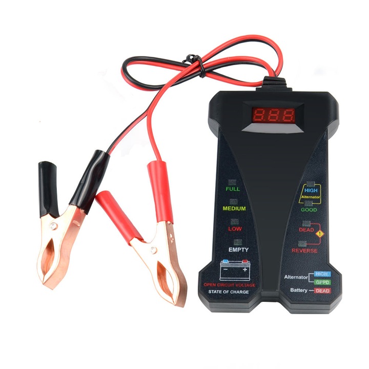 Дигитален тестер за акумулатори с анализатор на системата за зареждане, LED дисплей, 12V