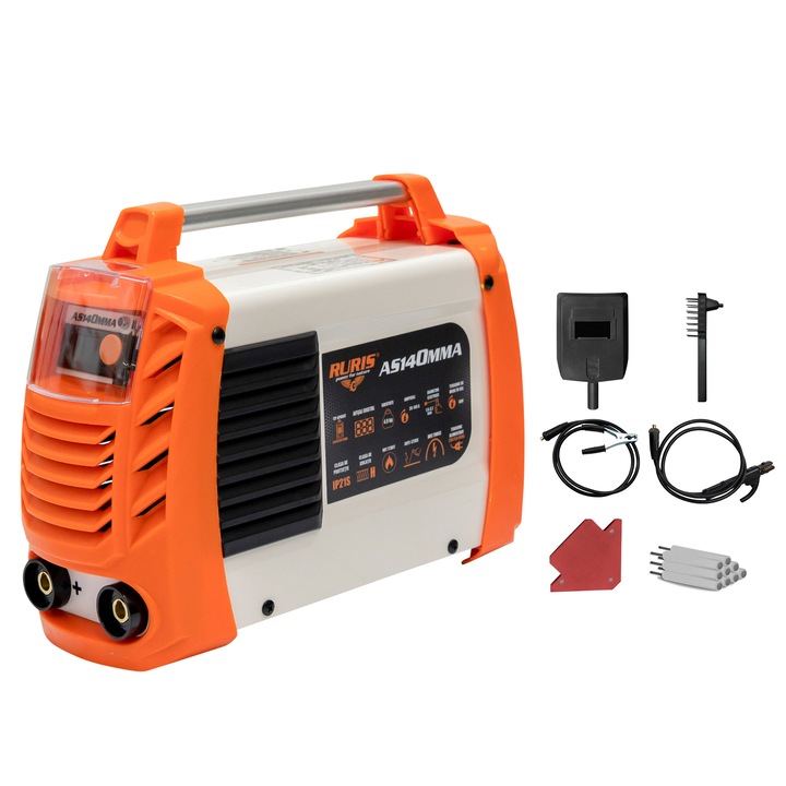 Инвертор за заваряване Ruris AS140MMA, 20-140 A, 4500W, 50/60 Hz, 230 V, Диаметър на електрода 1.6-3.2 мм, IP21S, Включени аксесоари