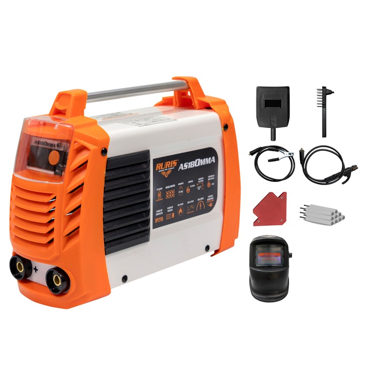 Invertor de sudura Ruris AS180MMA, 20-180 A, 6200 W, 50/60 Hz, 230 V, 2.5 mm - 4 mm diametru electrod, IP21S, accesorii incluse
