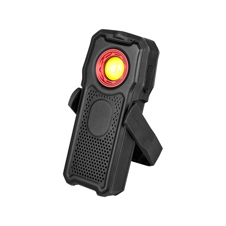 Lanterna LED, Policarbonat/TPR/Aluminiu, Difuzor audio, Bluetooth, 2000 mAh, 156x69x31 mm, Negru