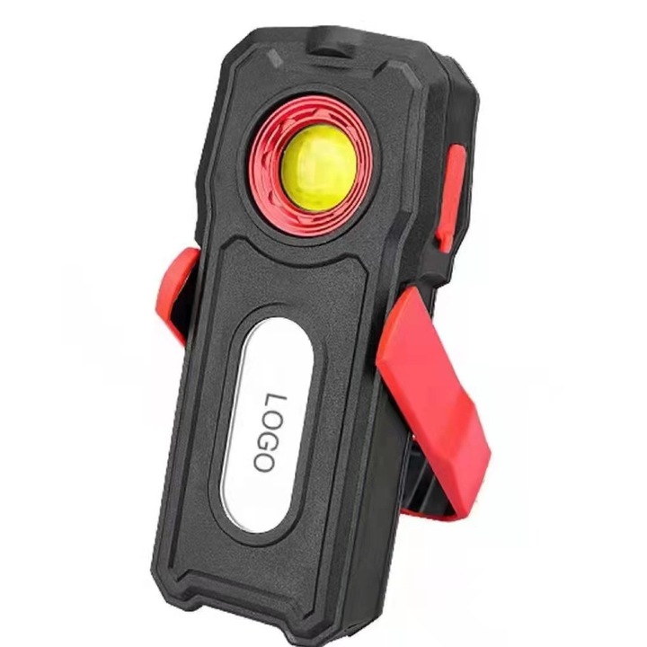 Lanterna reincarcabila W161, ABS/Policarbonat/TPR/Aluminiu, LED, 5/10W, 156x70x32 mm, Negru/Rosu