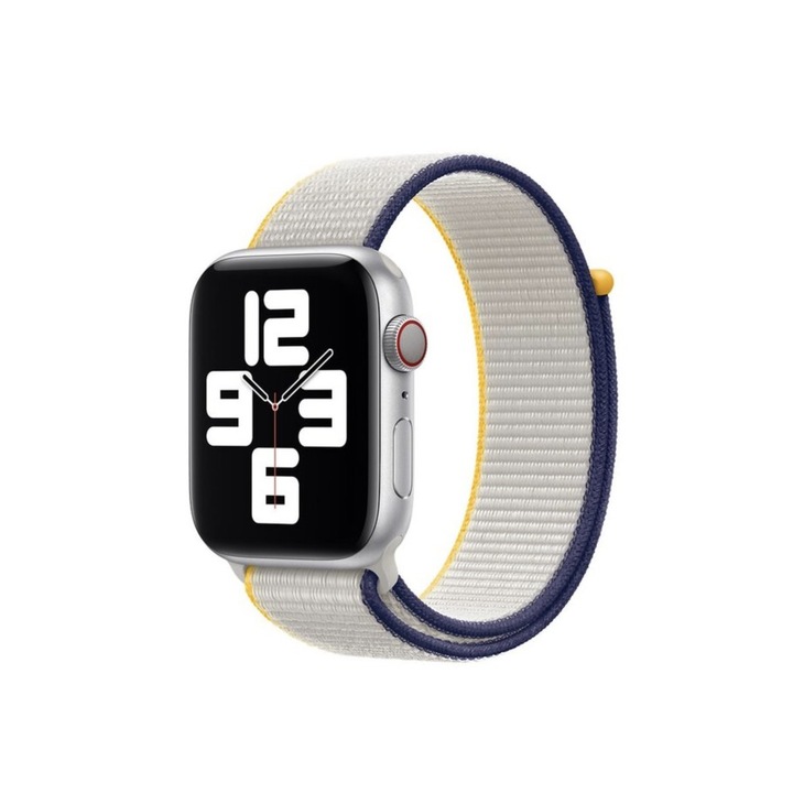 Каишка за Apple Watch, 42-44-45 mm, Bibilel Textile, бяло с жълто и морско синьо, SUN-BBL4056