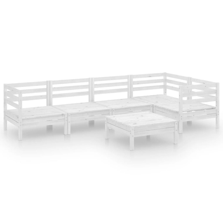 Set mobilier de gradina vidaXL, 6 piese, alb, lemn masiv de pin, 48.55 kg