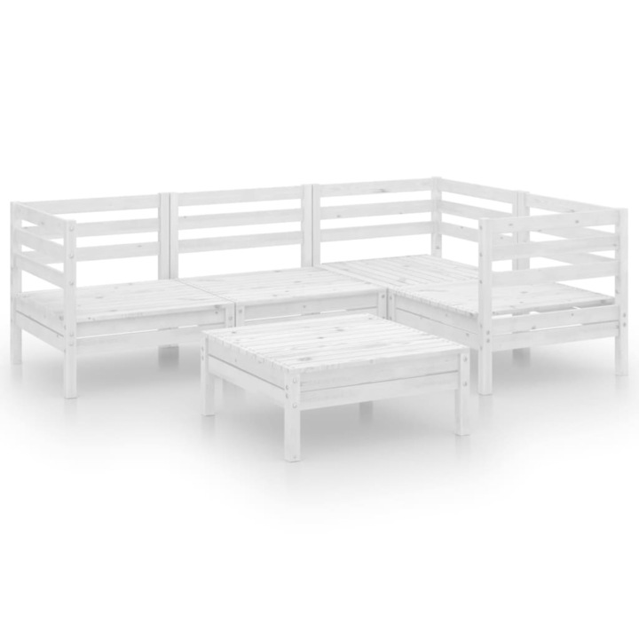 Set mobilier de gradina vidaXL, 5 piese, alb, lemn masiv de pin, 43.5 kg