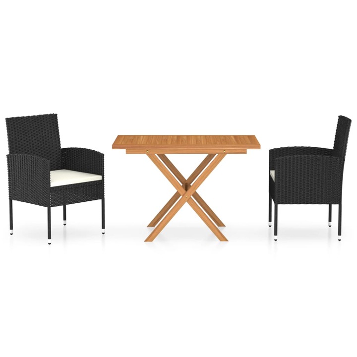 vidaXL 3 részes fekete polyrattan és akácfa kerti étkezőgarnitúra 3059460