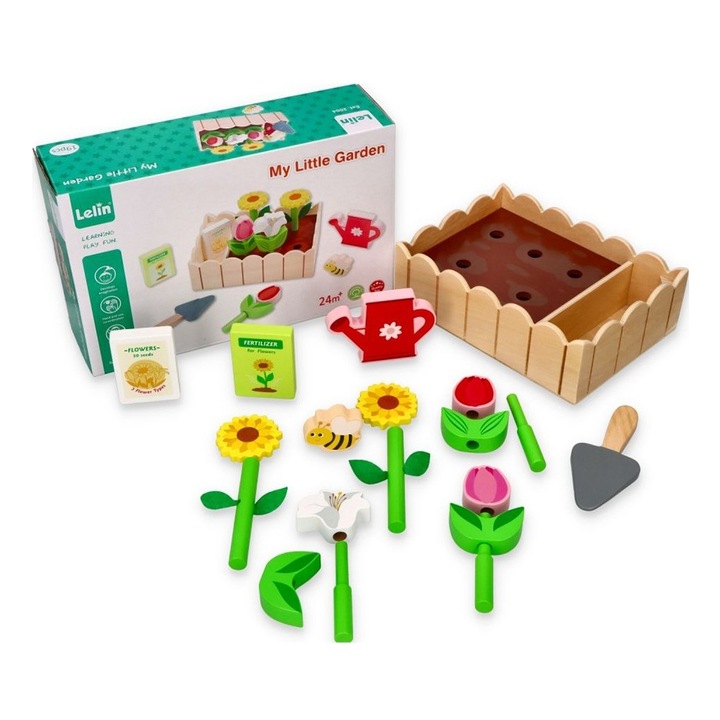 Дървена градина Lelin Toys, цветя, за засаждане