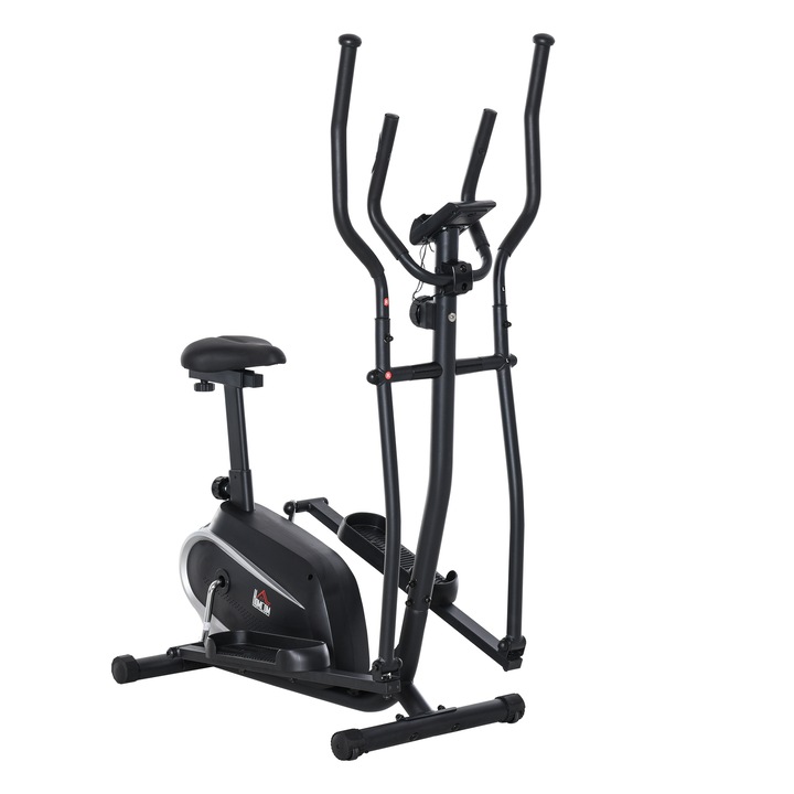 Bicicleta pentru exercitii, Homcom, Cu ecran LCD, 8 niveluri de rezistenta si scaun reglabil, 103x62x151cm, Negru