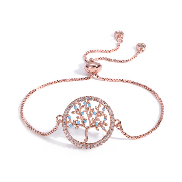 Bratara tenis copacul vietii cu cristale si pietre semipretioase, zirconiu, bronz, reglabila, EFAYN