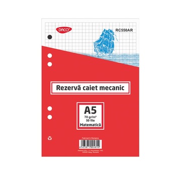 Rezerva caiet mecanic A5 50 file matematica DACO Rezerva caiet mecanic A5 50 file matematica DACO