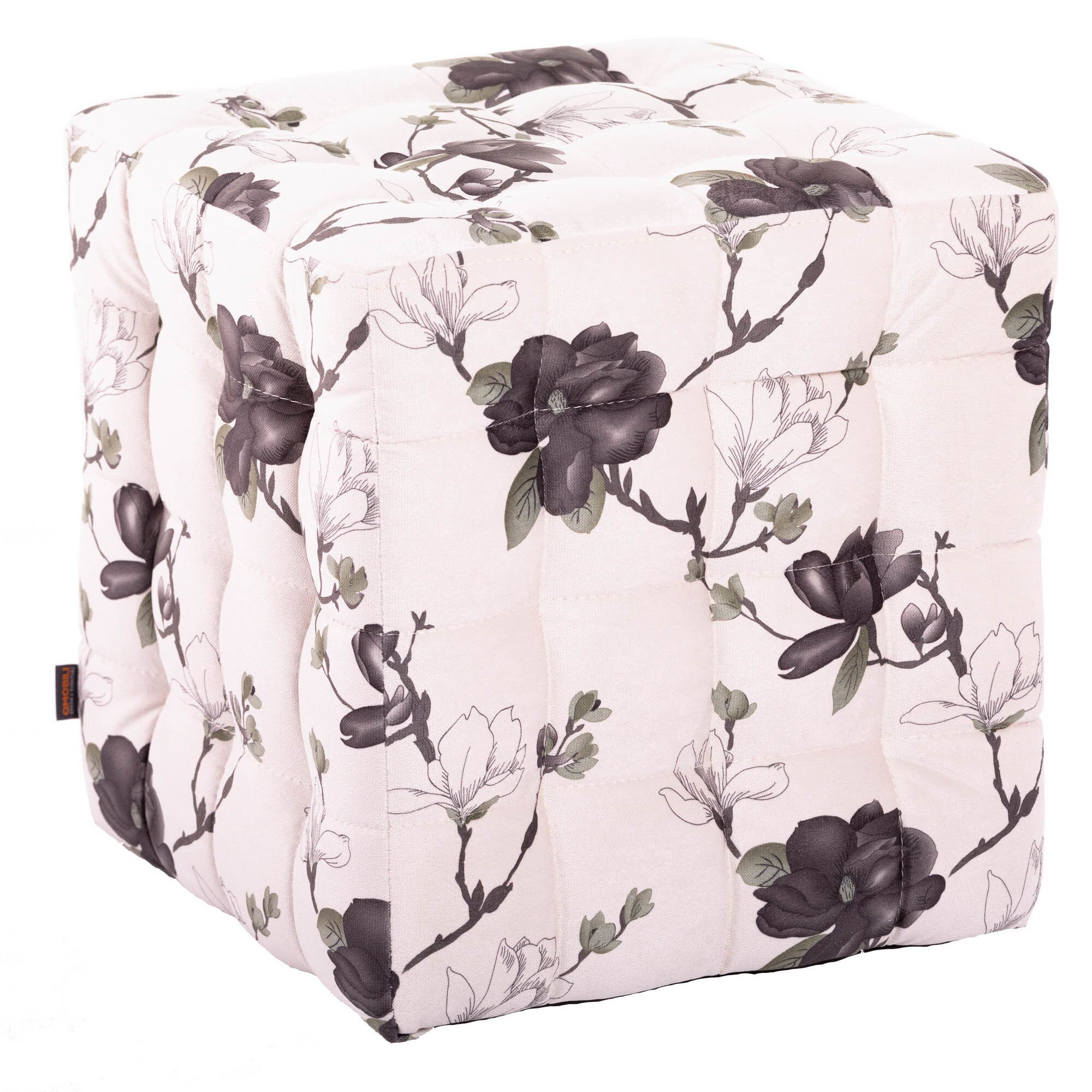Taburet QMOBILI Bump Crem floral Maro, stofa plusata