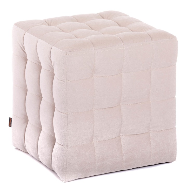 Taburet QMOBILI Bump Crem, stofa plusata, tip cub