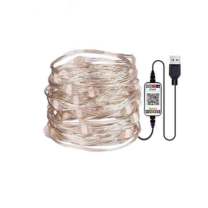 Instalatie de Craciun LED, RGB, DC5V, Alimentare USB, 12m