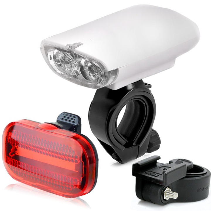 Set lumini bicicleta, ProFex, Fata si spate, LED, IPX4, Alb/Negru
