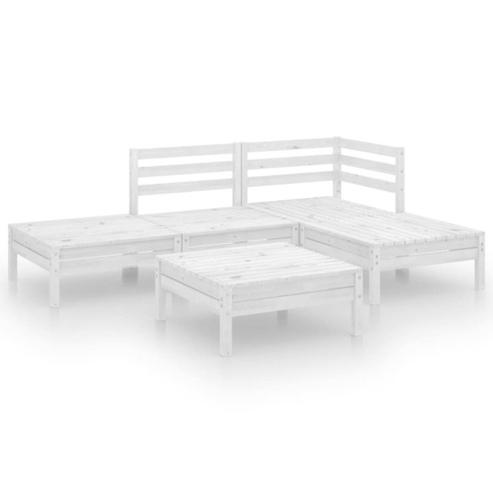Set mobilier de gradina vidaXL, 5 piese, alb, lemn masiv de pin, 26.9 kg