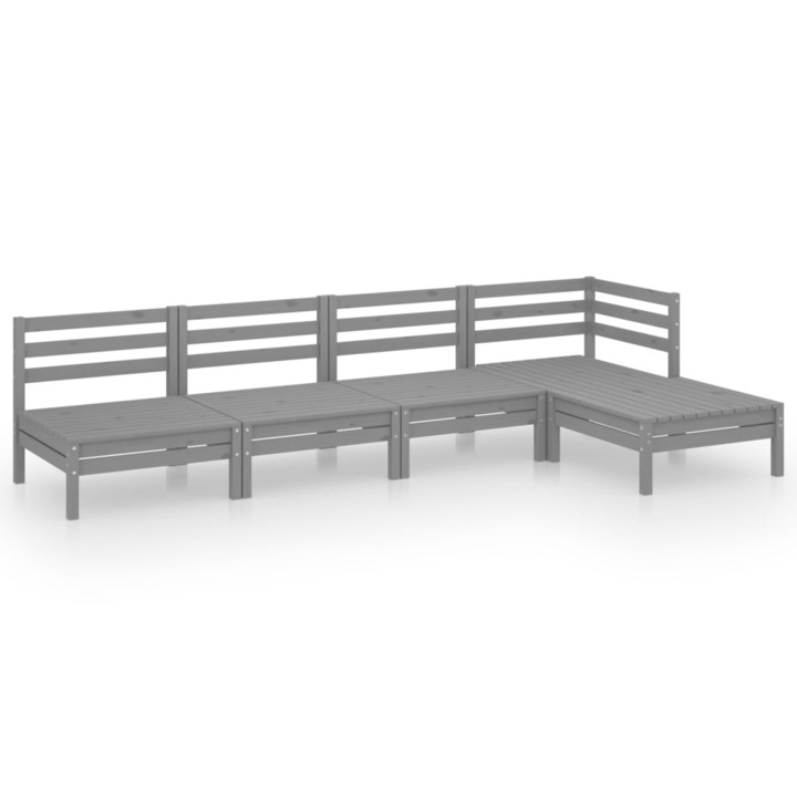 Set mobilier de gradina vidaXL, 5 piese, gri, lemn masiv de pin, 33.65 kg