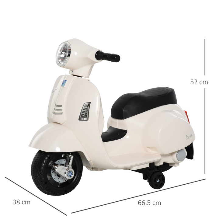 Електрически мотоциклет Vespa за деца, Homcom, 18-36 месеца, 66.5x38x52см, Бял