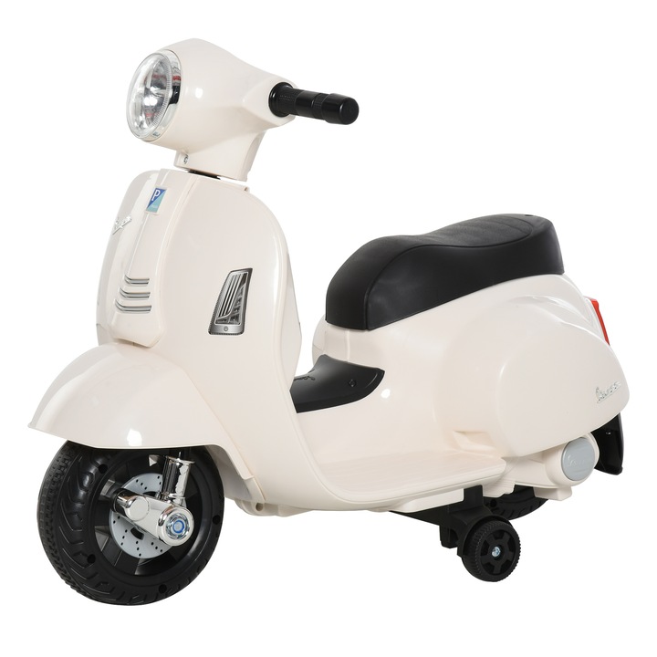 Motocicleta Vespa electrica pentru copii, Homcom, 18-36 luni, 66,5x38x52cm, Alb