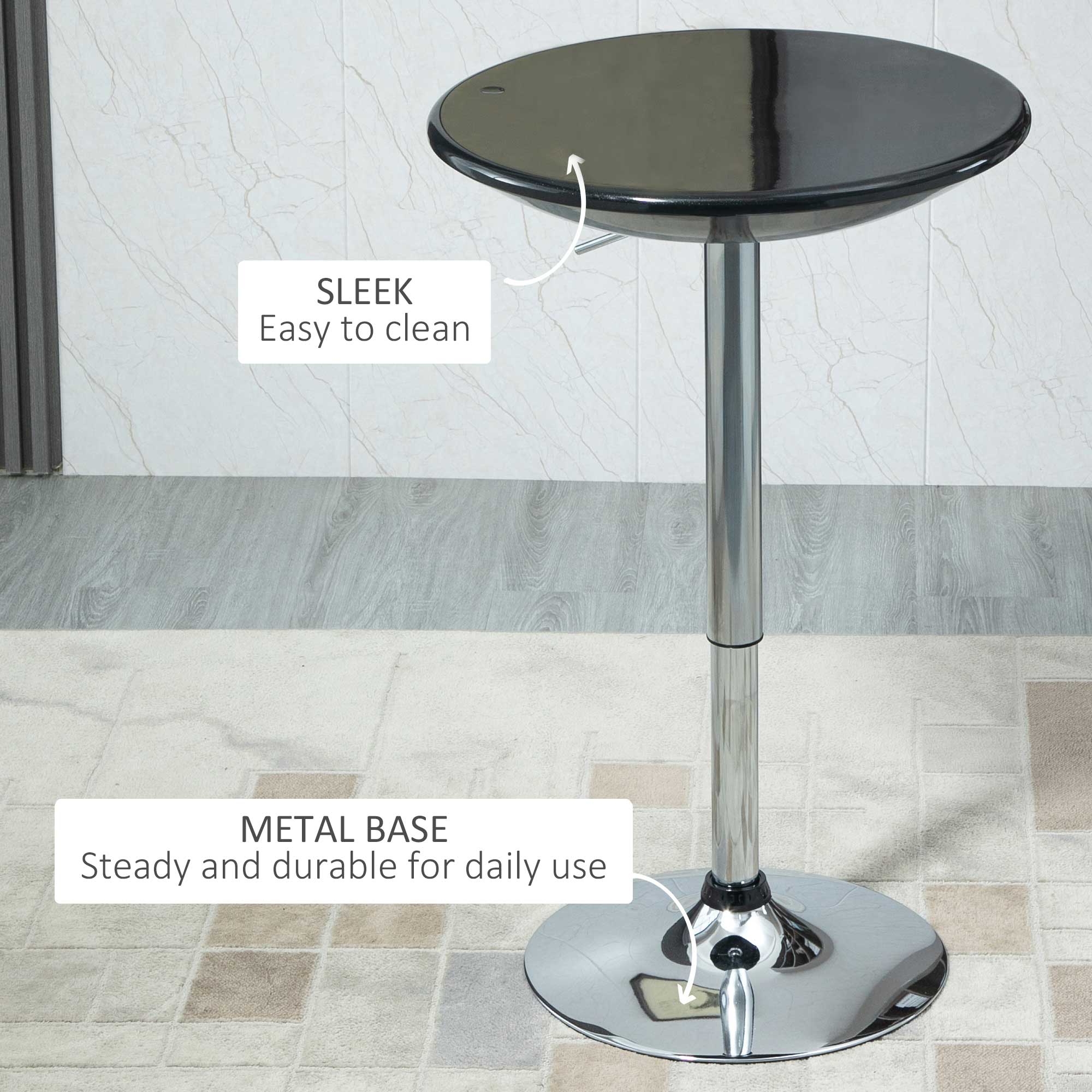 Masa bar Homcom, Rotund, Inaltime ajustabila, Rotativa, Otel, 61x61x76 ...