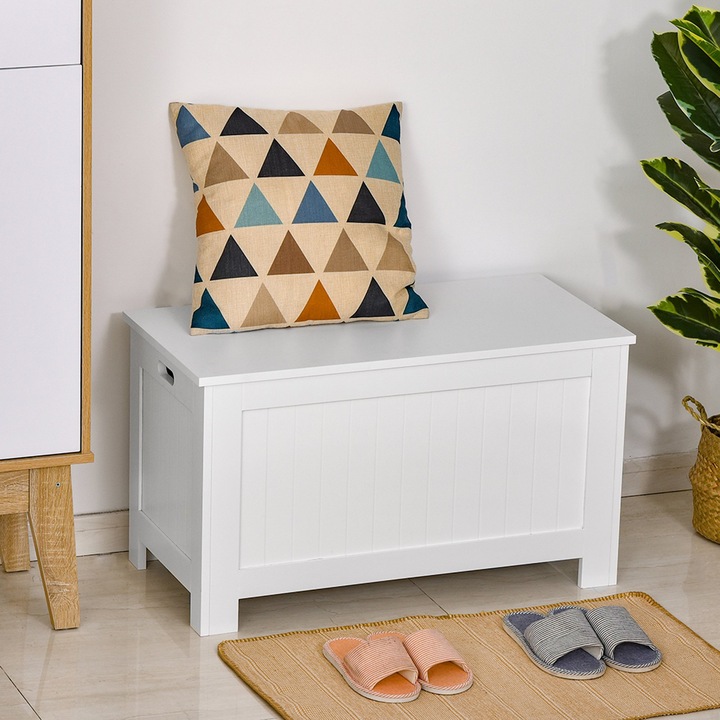 Многофункционална пейка Homcom, Място за съхранение, MDF, 81x40x46 см, Бял