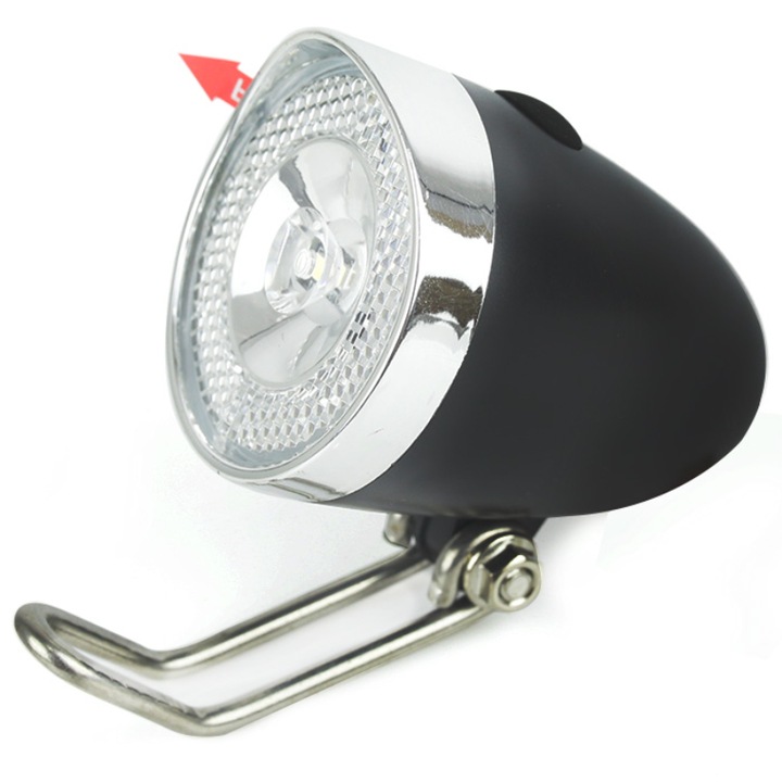Far LED pentru bicicleta, Retro, 2 moduri de iluminare, Negru mat