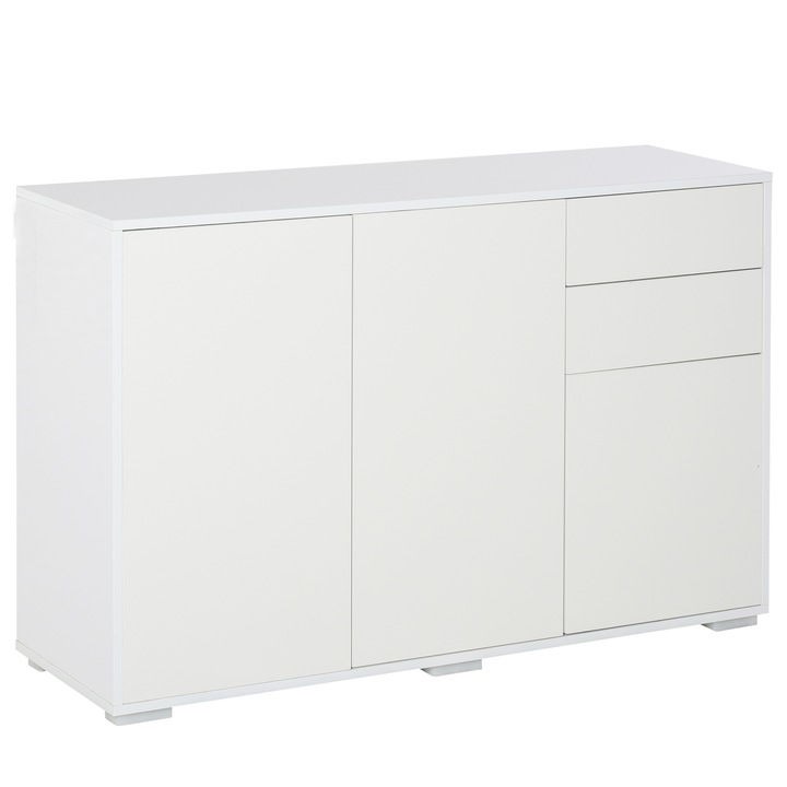 Мултифункционален скрин с 2 чекмеджета Homcom, ПДЧ, 117x36x74см, Бял