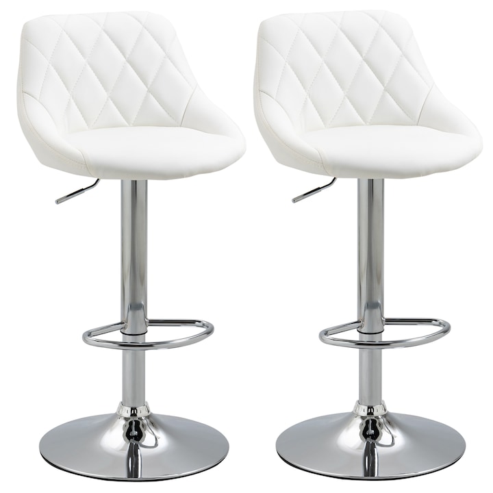 Комплект столове Homcom, Въртящи се, Регулируема височина, Екологична кожа/Метал, 51.5x48x83-104см, 2 броя, Бял