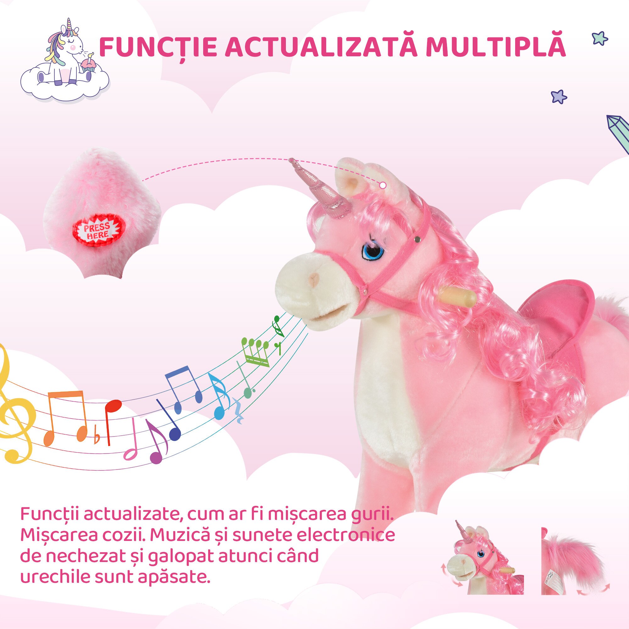 Calut Roz Balansoar pentru copii, Homcom, 3-6 ani, Model calut, 74x33x62, Roz ...