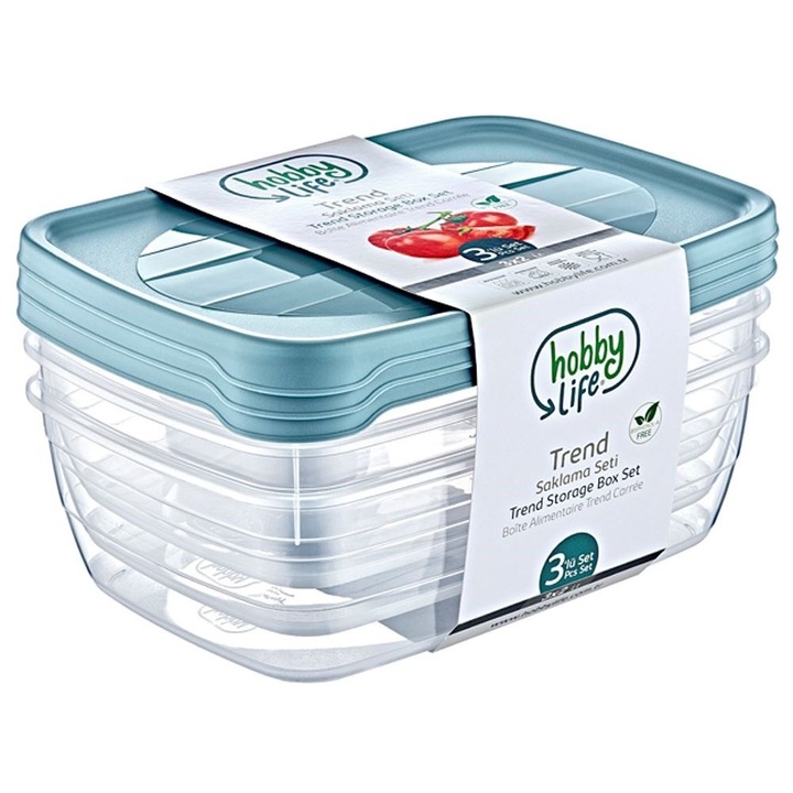 Set complet de 3 recipiente - Trend Box dreptunghiulare, 2L