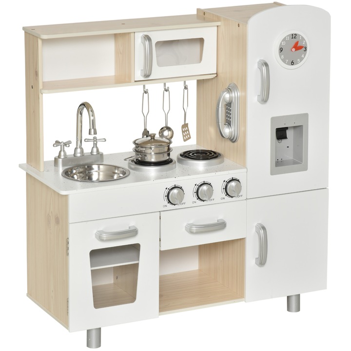 Детска кухня, Homcom, С аксесоари и прибори, 3+ години, 74x30x81 см, Бяла