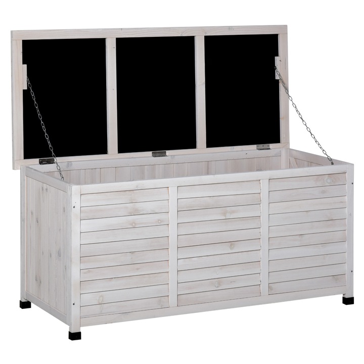 Градинска кутия за съхранение Outsunny, С неплъзгащи се крачета, Дърво, 127 x 56 x 60 см, Бял