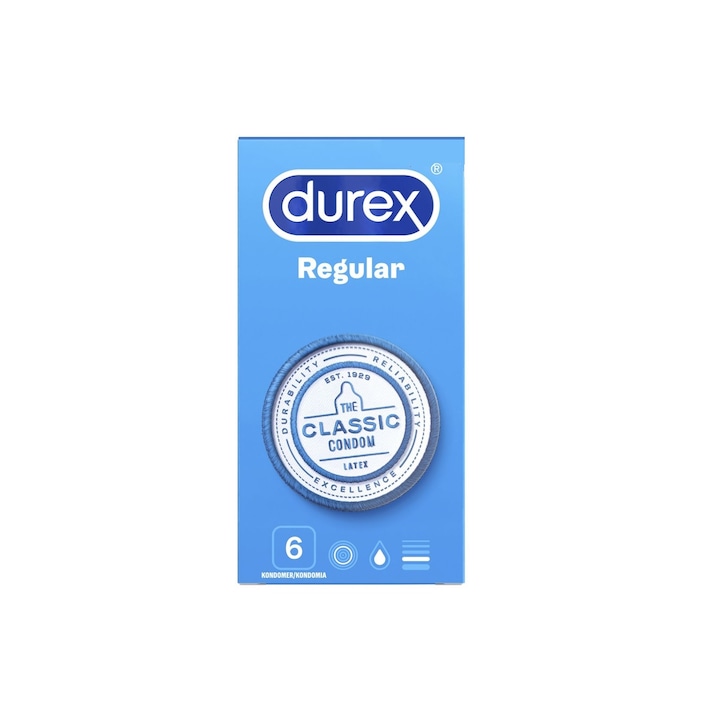 Презервативи Durex Regular, Латекс, 6 бр