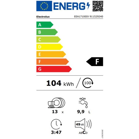 Masina de spalat vase semi-incorporabila Electrolux EEA17100IX, 13 seturi, 5 programe, Clasa F, AirDry, Motor Inverter, Afisaj LED, Control electronic, Start intarziat, 60 cm
