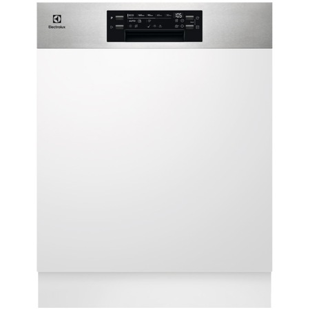 Masina de spalat vase semi-incorporabila Electrolux EEM69300IX, 15 seturi, 8 programe, Clasa D, AirDry, MaxiFlex, Afisaj digital, Motor Inverter, Brat SatelliteClean, Start intarziat, 60 cm