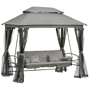 Balansoar de gradina cu copertina si foisor, Outsunny, 256 x 172 x 248 cm, Gri inchis
