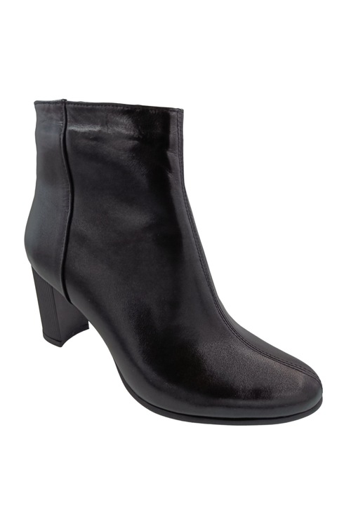 Ghete dama, SandAli, piele naturala, box, varf migdalat, toc gros, negru