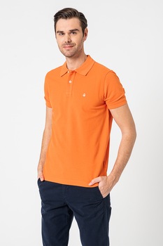 United Colors of Benetton - Galléros póló hímzett logós részlettel, Mandarinszín