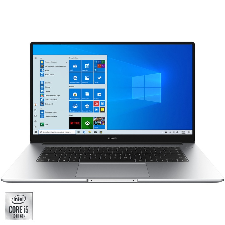 Лаптоп HUAWEI MateBook D15, Intel® Core™ i5-10210U, 15.6" Full HD, RAM 8GB, SSD 512GB, Intel® UHD Graphics, Windows 10 Home, Silver