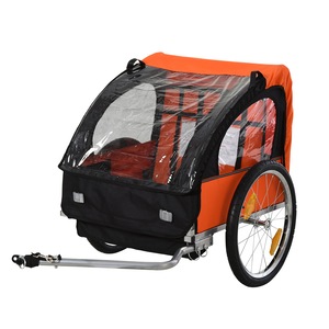 Remorca de bicicleta pentru copii, Homcom, Cu 2 locuri si cu centuri de siguranta, 130x76x88 cm, Portocaliu