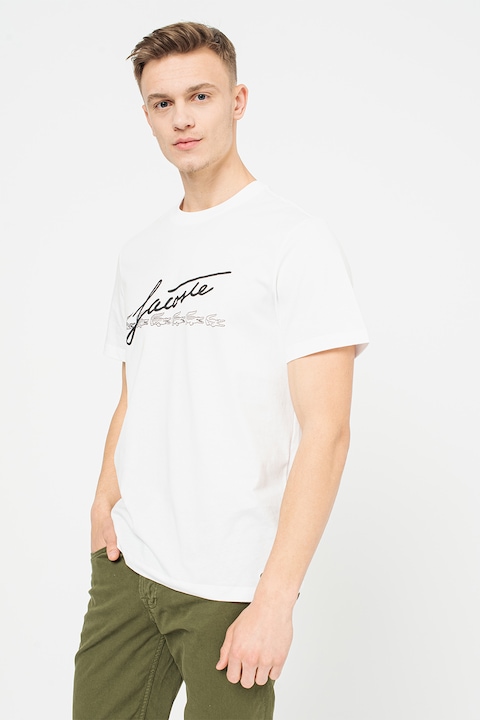 Lacoste, Памучна тениска с лого, Бял