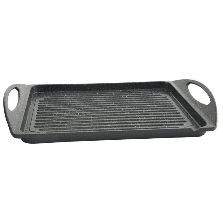 Placa De Gratar, Orion, Grande, 42x27 cm, Fabricata Din Aluminiu Cu Acoperire Antiaderenta Granit Pfluon, Acoperirea Granit Este Antiaderenta, Rezistenta La Zgarieturi Si Temperaturi Ridicate, Compatibila Cu Toate Tipurile De Plite, Negru