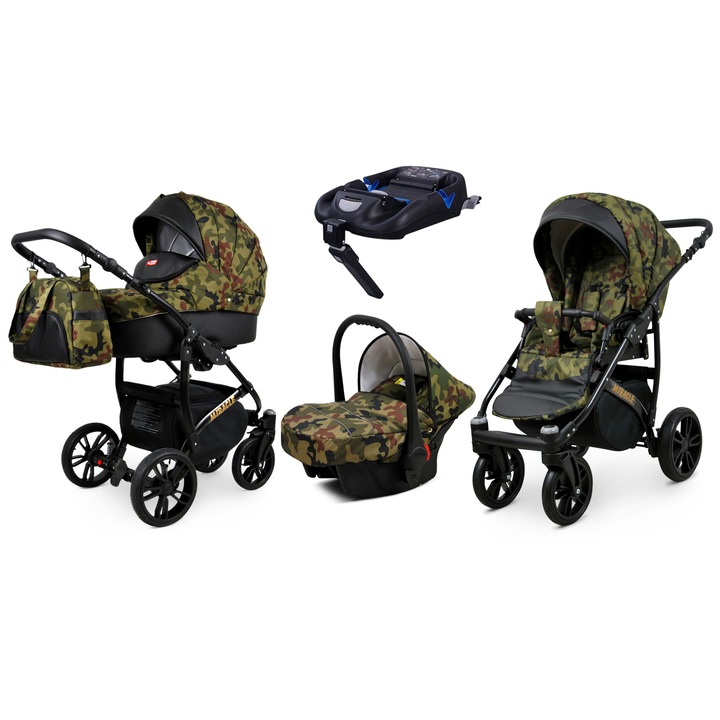 Carucior bebelusi 4in1 BabyLux MIRACLE carucior, carucior adanc, scaun auto ISOFIX, verde kaki