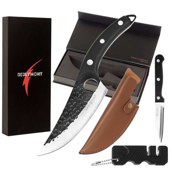 Set Cutite bucatarie, Cutit macelar, Cutit japonez forjat manual, Full Tang, antiaderent, de dezosat, filetat, Cutit universal, Cutit decojit fructe, Ascutitor Cutit