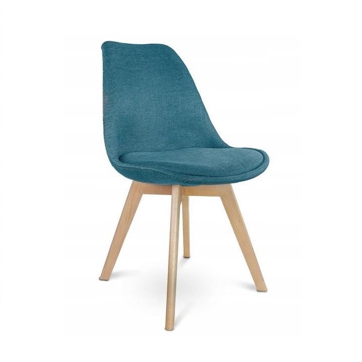 Стол в скандинавски стил, Плат, Дърво, Тъмнозелен, 49x55x82 см